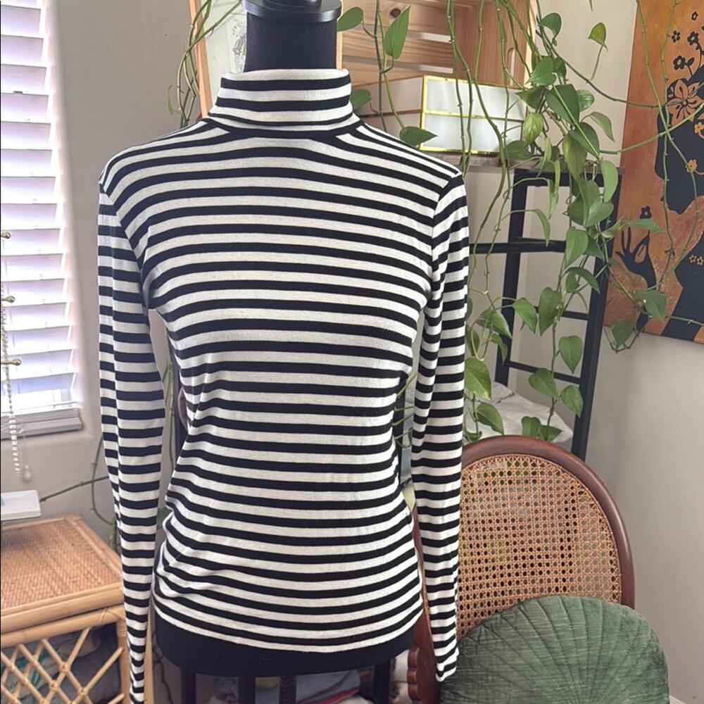 Lucky Brand Breton Stripes Parisian Chic City Girl Preppy Long Sleeve Turtleneck